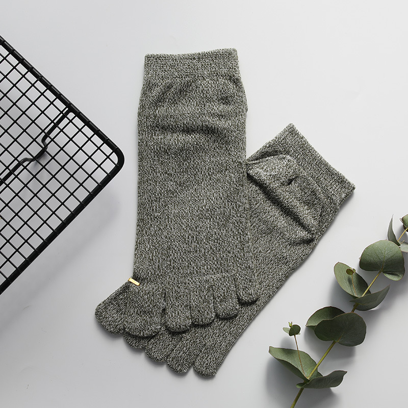 Spring Cotton Toe Socks Male Short Tube Socks Solid Spring Absorbent, Breathable Toe Socks Retro Socks